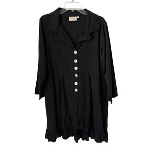 Paper Lace Black Tunic Top Lagenlook Boho Artsy Cottagecore Whimsy Hippie Large